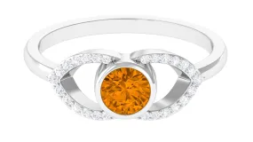 0.75 CT Split Shank Citrine Solitaire Ring with Diamond Accent