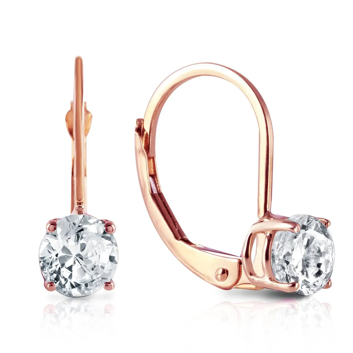 1 Carat 14K Solid Rose Gold Leverback Earrings 1.0 Carat Diamond