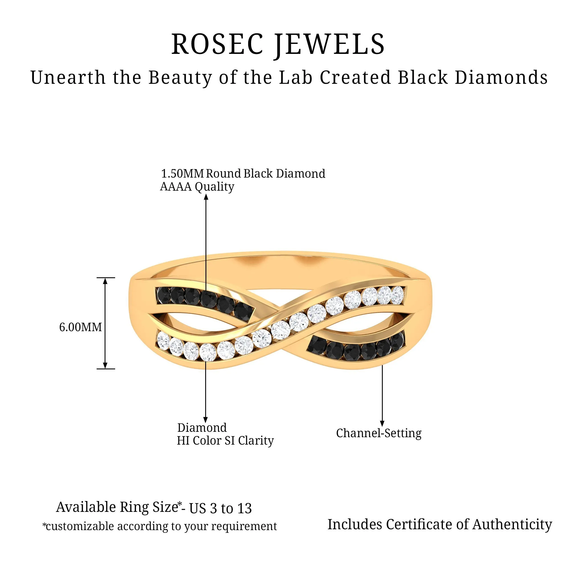 1 CT Channel Set Created Black Diamond Infinity Ring with Diamond