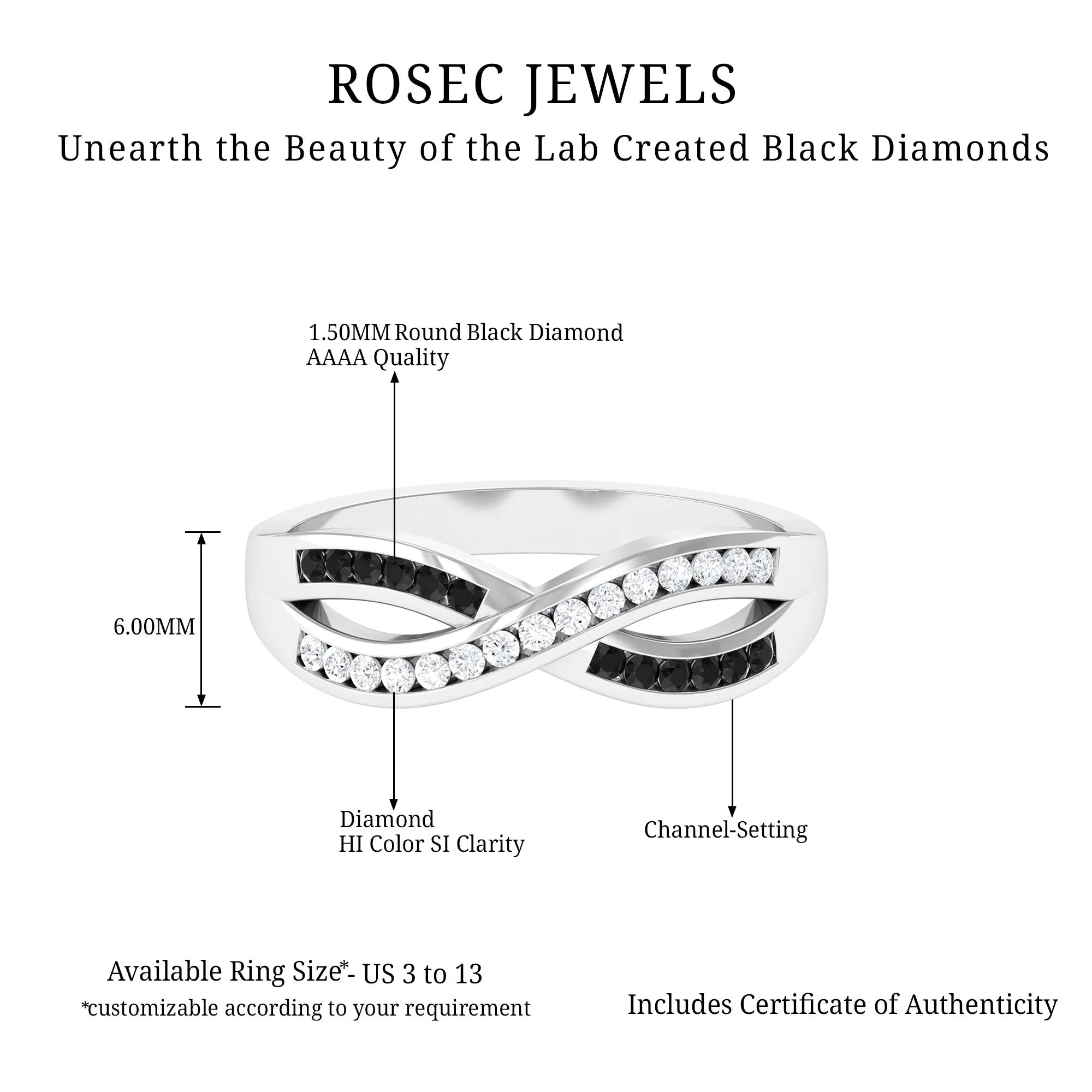 1 CT Channel Set Created Black Diamond Infinity Ring with Diamond