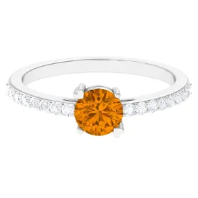 1 CT Citrine Solitaire Promise Ring with Diamond Side Stones