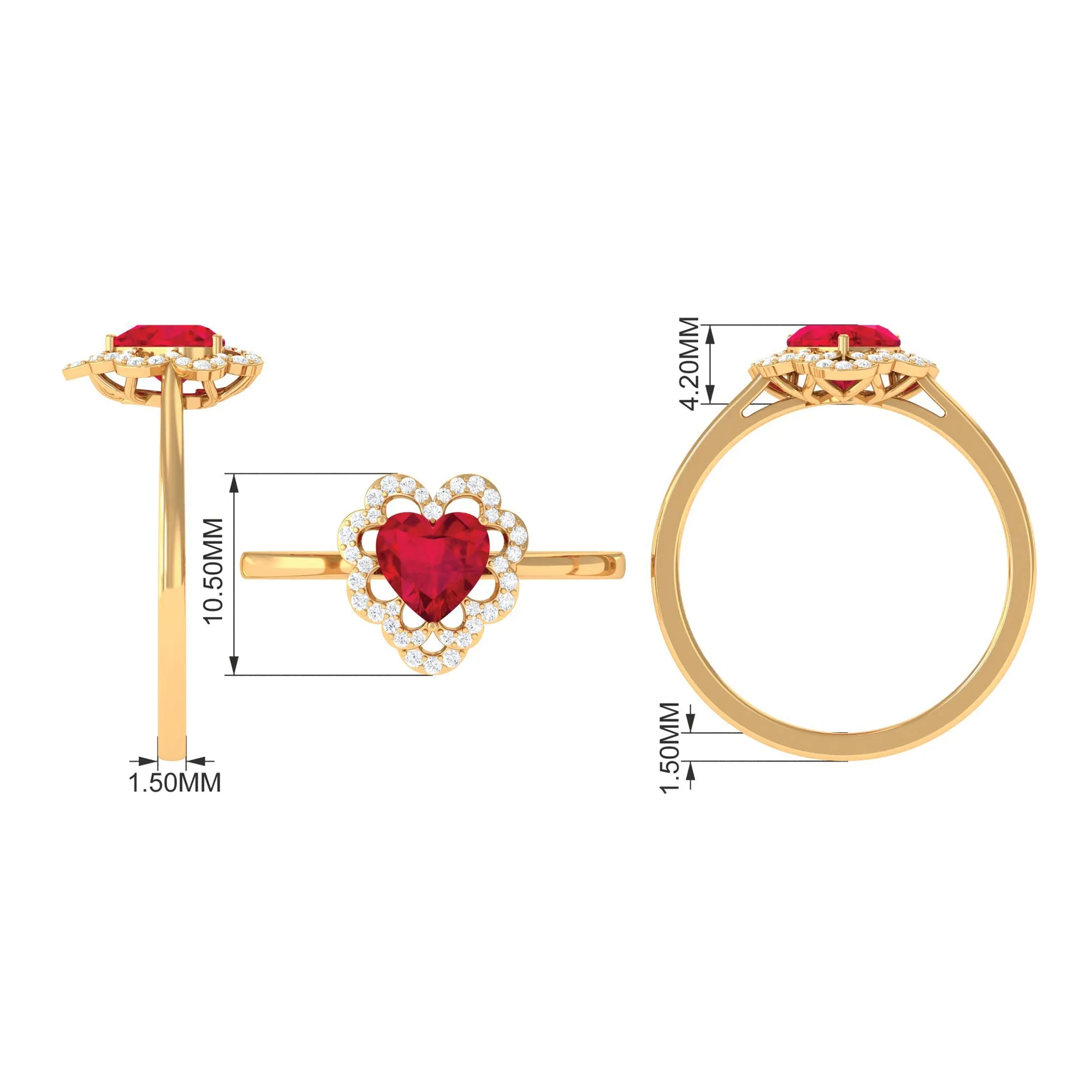 1 CT Lab Created Ruby Heart Engagement Ring with Diamond Accent