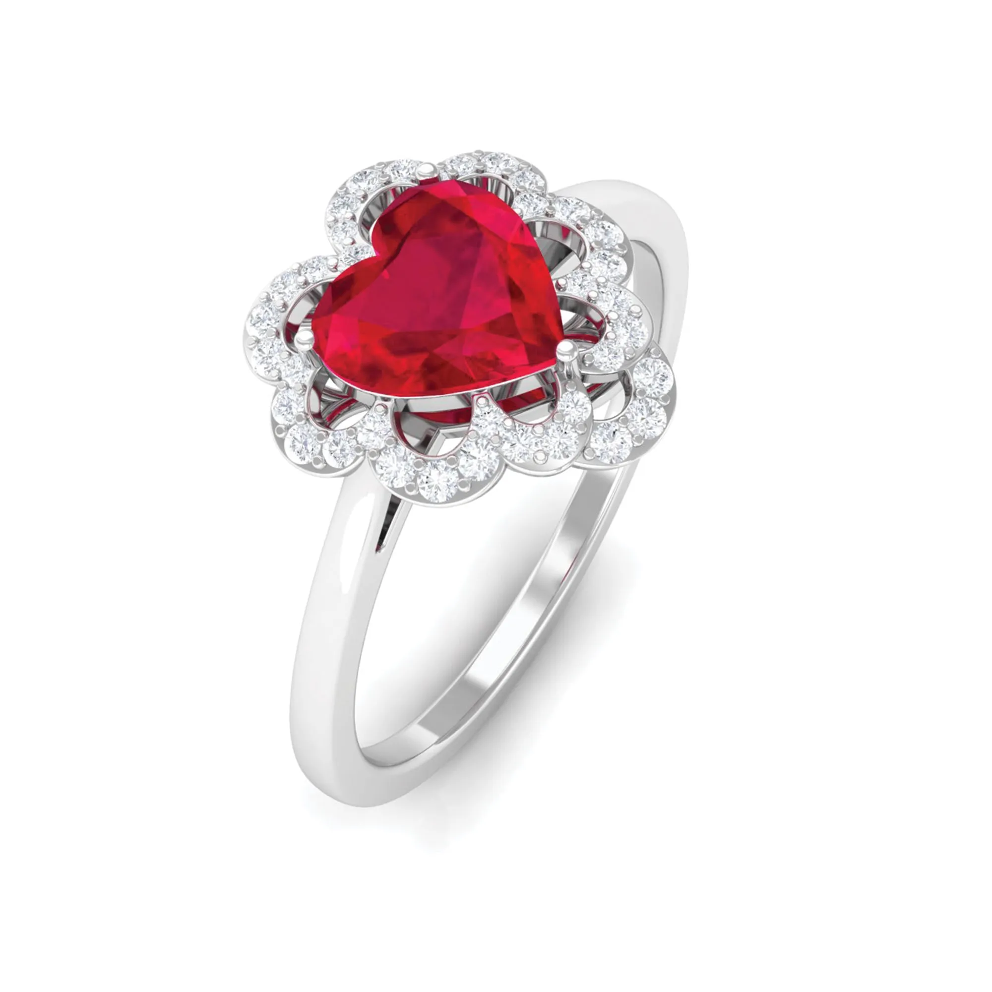 1 CT Lab Created Ruby Heart Engagement Ring with Diamond Accent