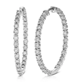 1 cttw Lab Grown Diamond Hoop Earring .925 Sterling Silver Prong Set Round Cut