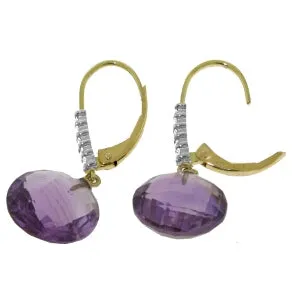 10.75 Carat 14K Solid Yellow Gold Leverback Earrings Diamond Amethyst