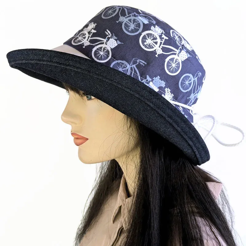 108-a Sunblocker UV summer sun hat featuring beautiful bikes in blues