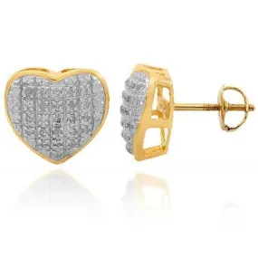 10K Solid Yellow Gold Womens Diamond Heart Stud Earrings 0.16 Ctw