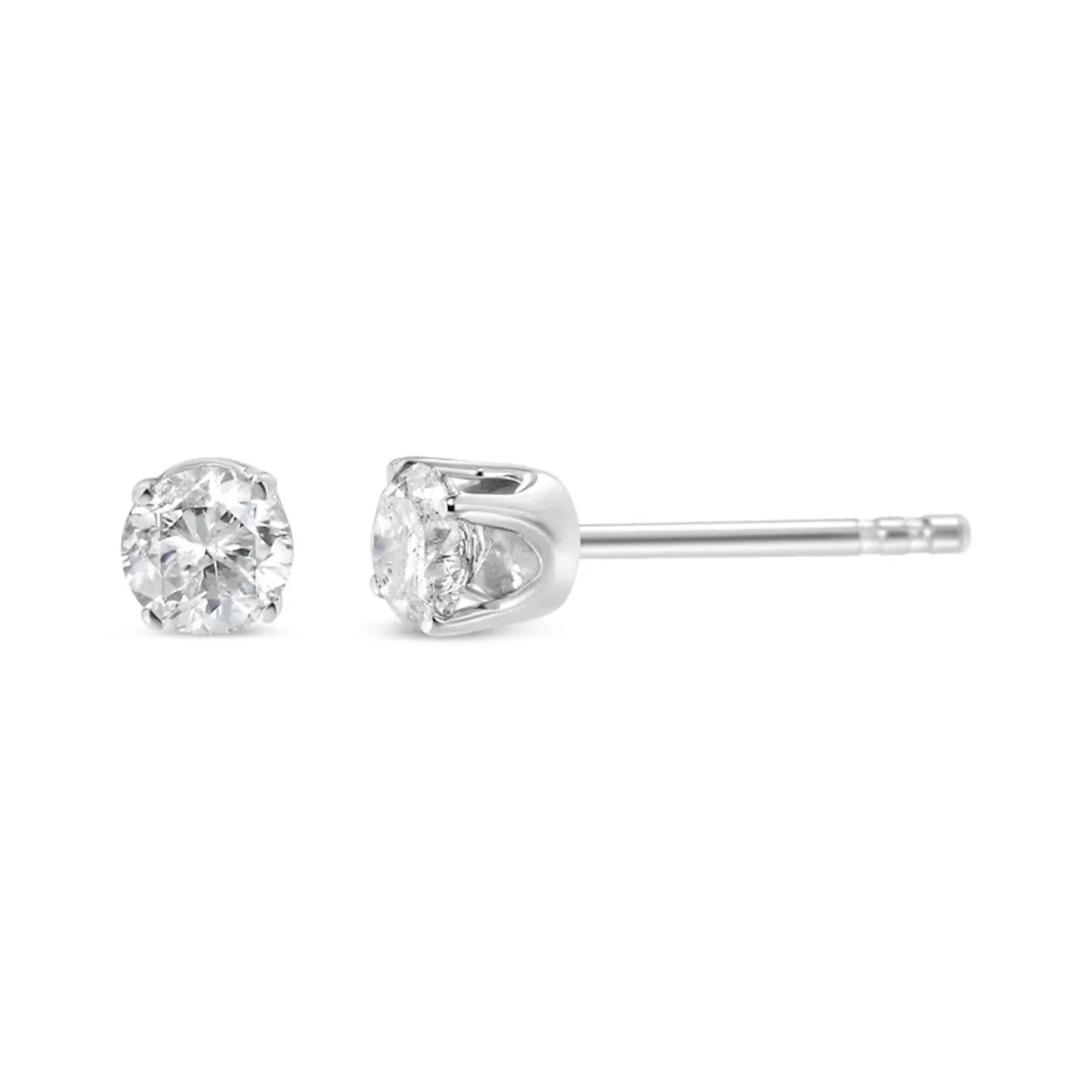 10K White Gold 1/6 Cttw Round Brilliant-Cut Near Colorless Near Colorless Diamond Classic 4-Prong Stud Earrings (I-J Color, SI1-SI2 Clarity)