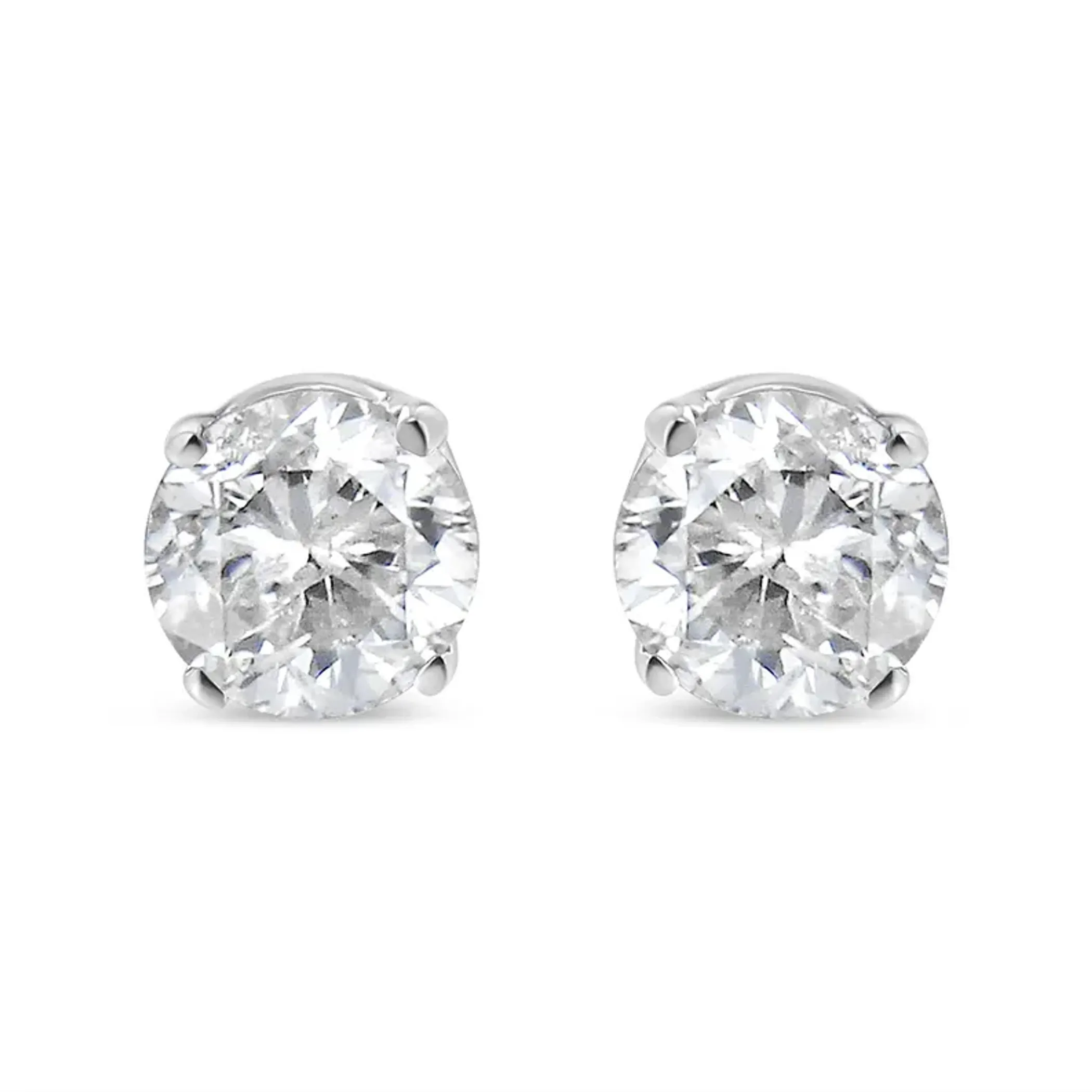 10K White Gold 1/6 Cttw Round Brilliant-Cut Near Colorless Near Colorless Diamond Classic 4-Prong Stud Earrings (I-J Color, SI1-SI2 Clarity)