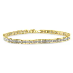 10K Yellow Gold over .925 Sterling Silver 1.0 Cttw Diamond Square Hybrid Link 7" Tennis Bracelet (I-J Color, I2-I3 Clarity)