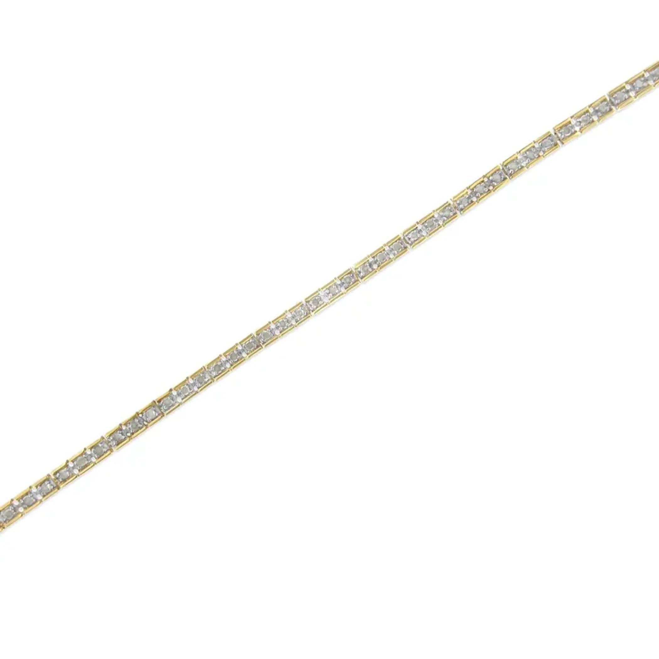 10K Yellow Gold over .925 Sterling Silver 1.0 Cttw Diamond Square Hybrid Link 7" Tennis Bracelet (I-J Color, I2-I3 Clarity)