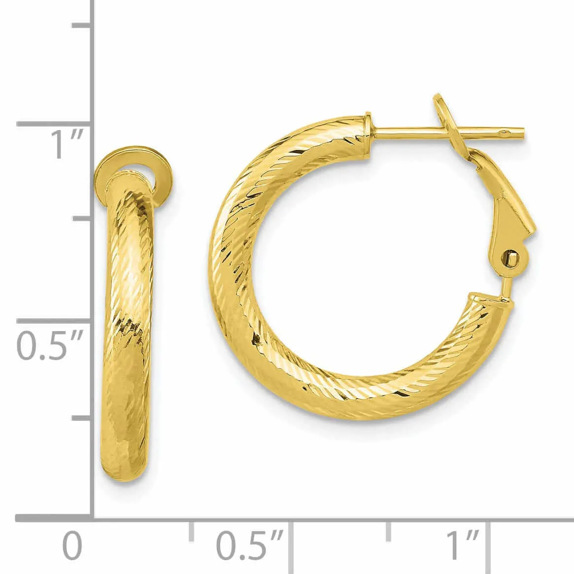 10k Yellow Gold Round Omega Hoop Earrings