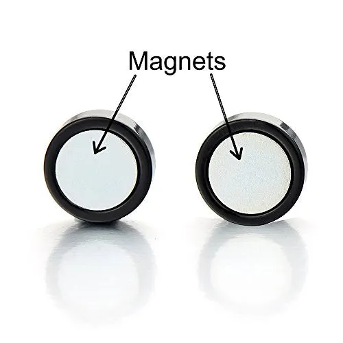 10MM Men Women Magnetic Black Star-of-David Circle Stud Earrings, Non-Piercing Clip On Fake Ear Plug