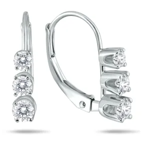 1/2 Carat Tw Three Stone Drop Earrings In 10K White Gold