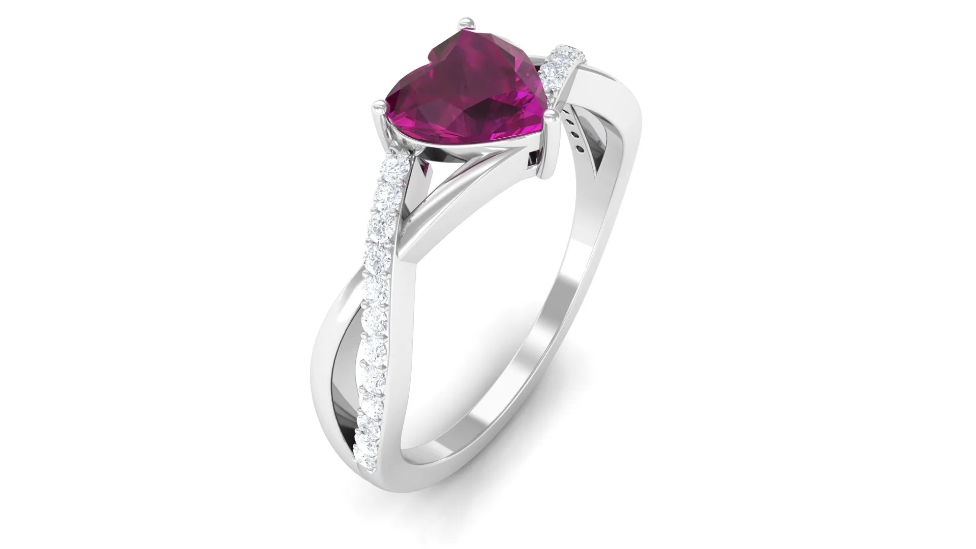 1.25 CT Heart Shape Rhodolite Solitaire Ring with Diamond