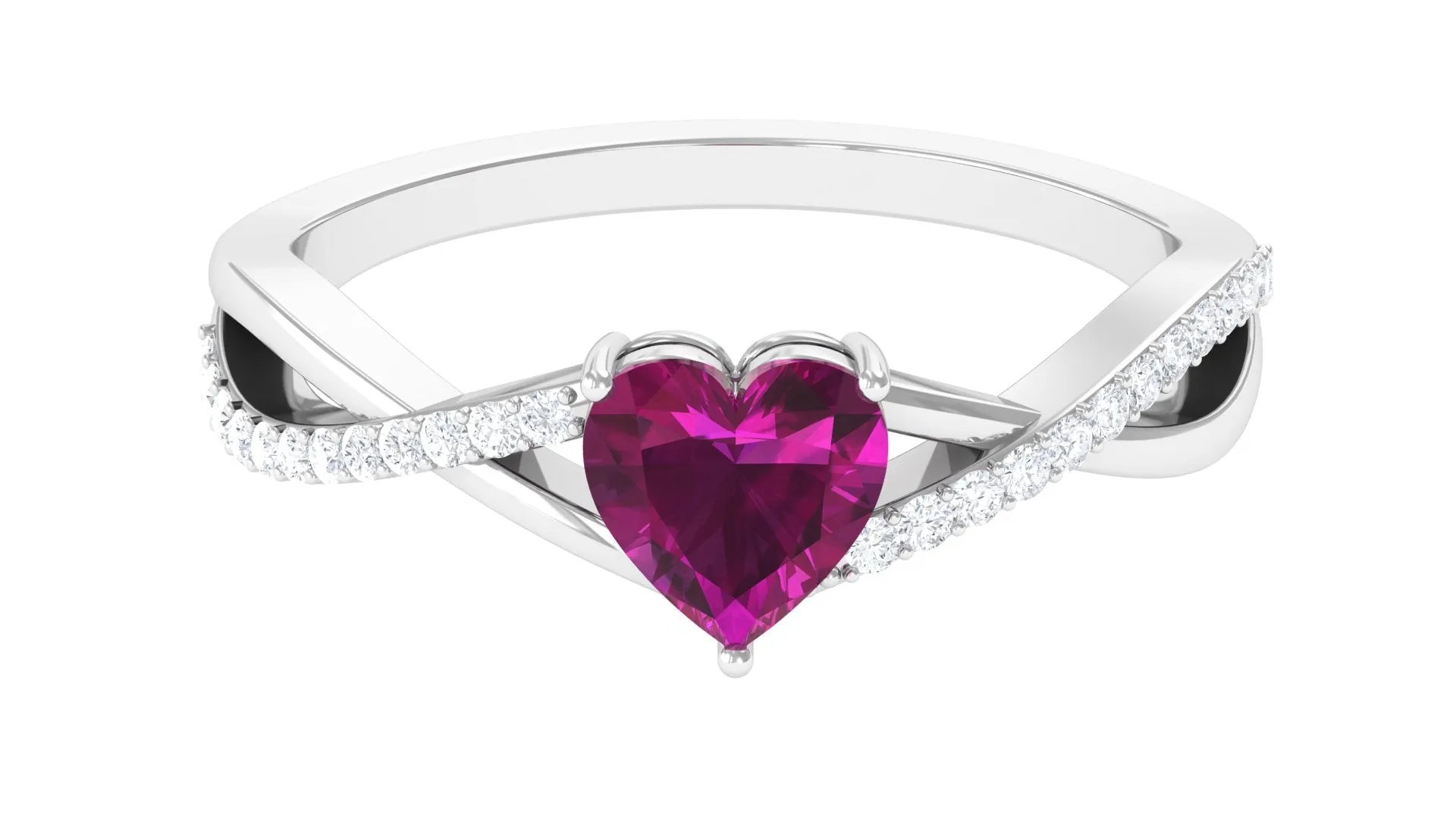 1.25 CT Heart Shape Rhodolite Solitaire Ring with Diamond