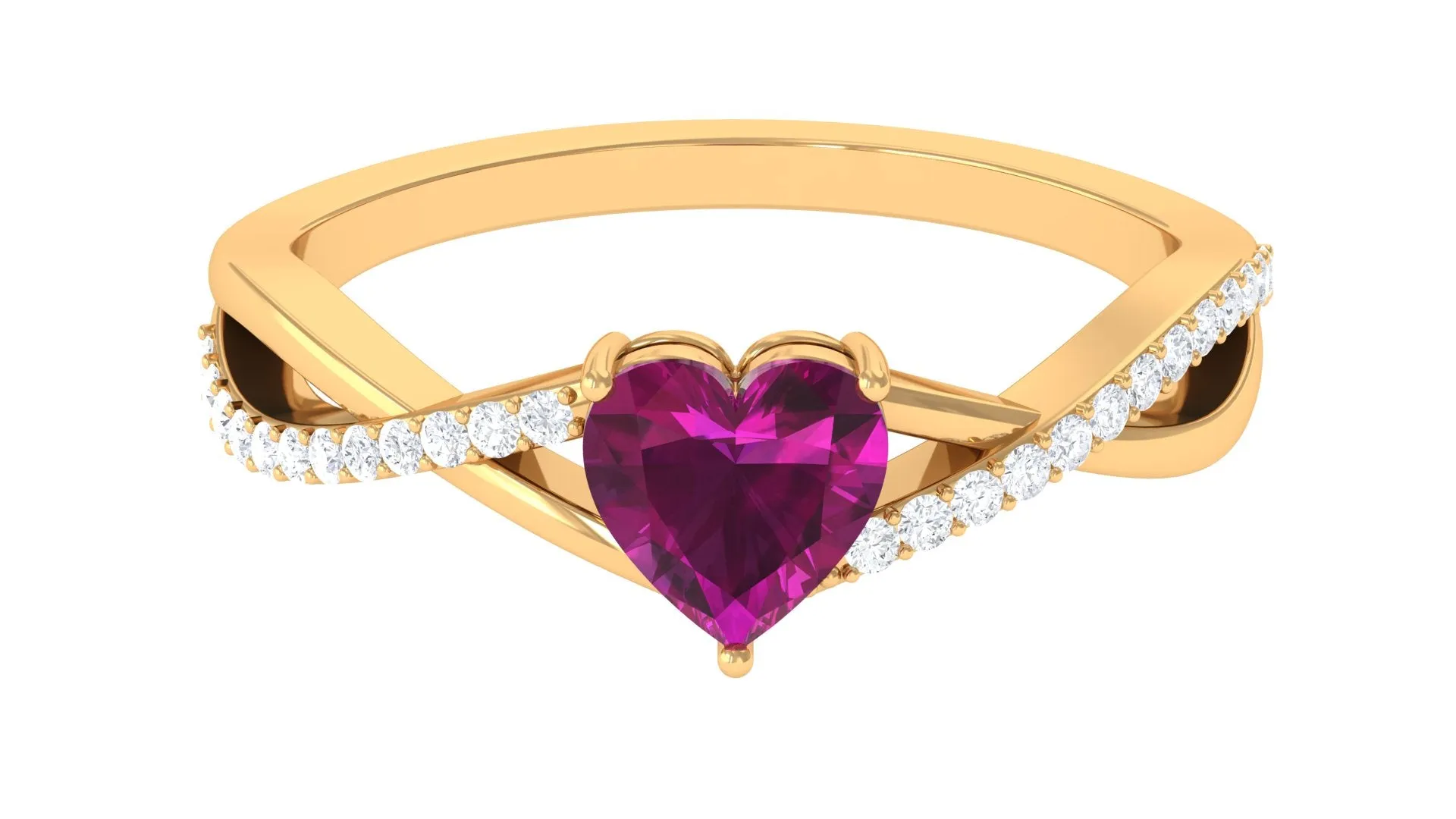 1.25 CT Heart Shape Rhodolite Solitaire Ring with Diamond