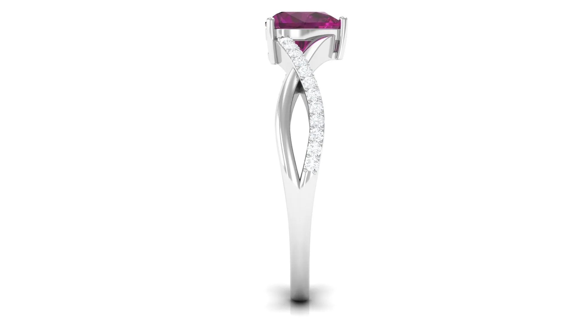 1.25 CT Heart Shape Rhodolite Solitaire Ring with Diamond