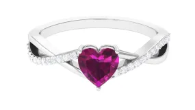 1.25 CT Heart Shape Rhodolite Solitaire Ring with Diamond