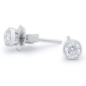 14K Gold Bezel Round Diamond Stud Earrings