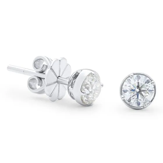 14K Gold Bezel Round Diamond Stud Earrings