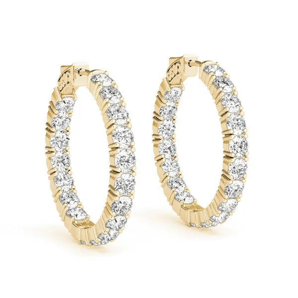 14K Gold Loop Inside Out Hoop Diamond Earring 22mm