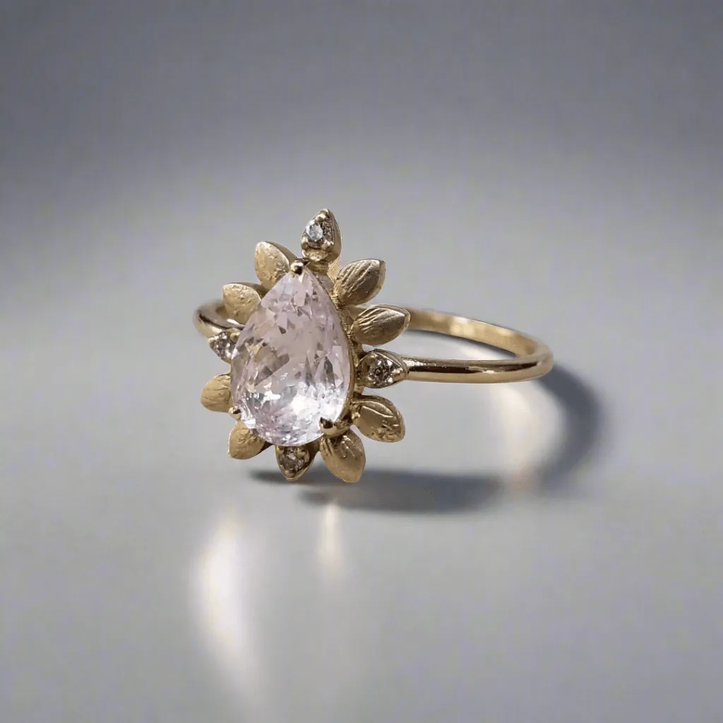 14k Gold Natural Pink Morganite & Diamond Ring