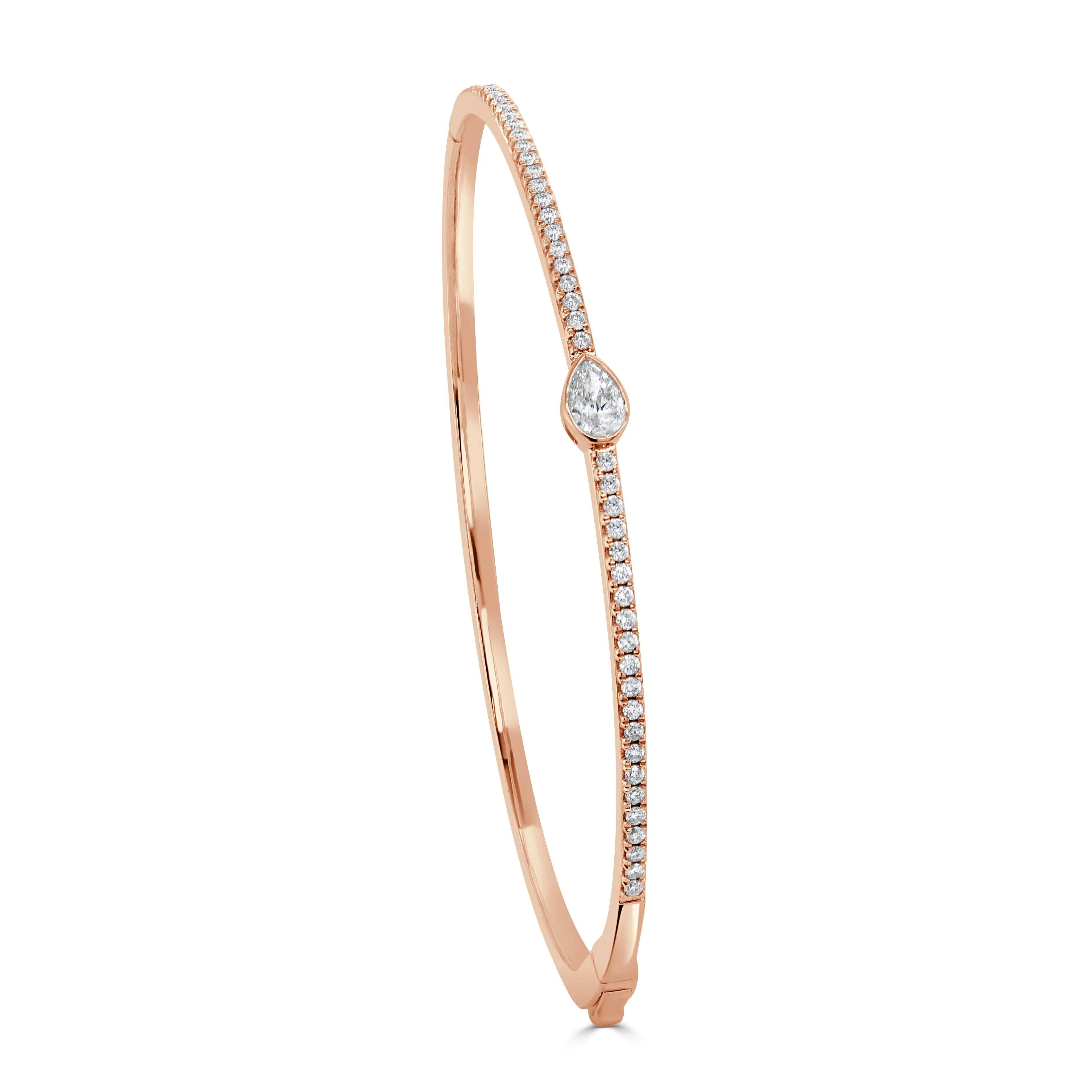 14K Gold Pear & Round Diamond Bangle - 0.66ct