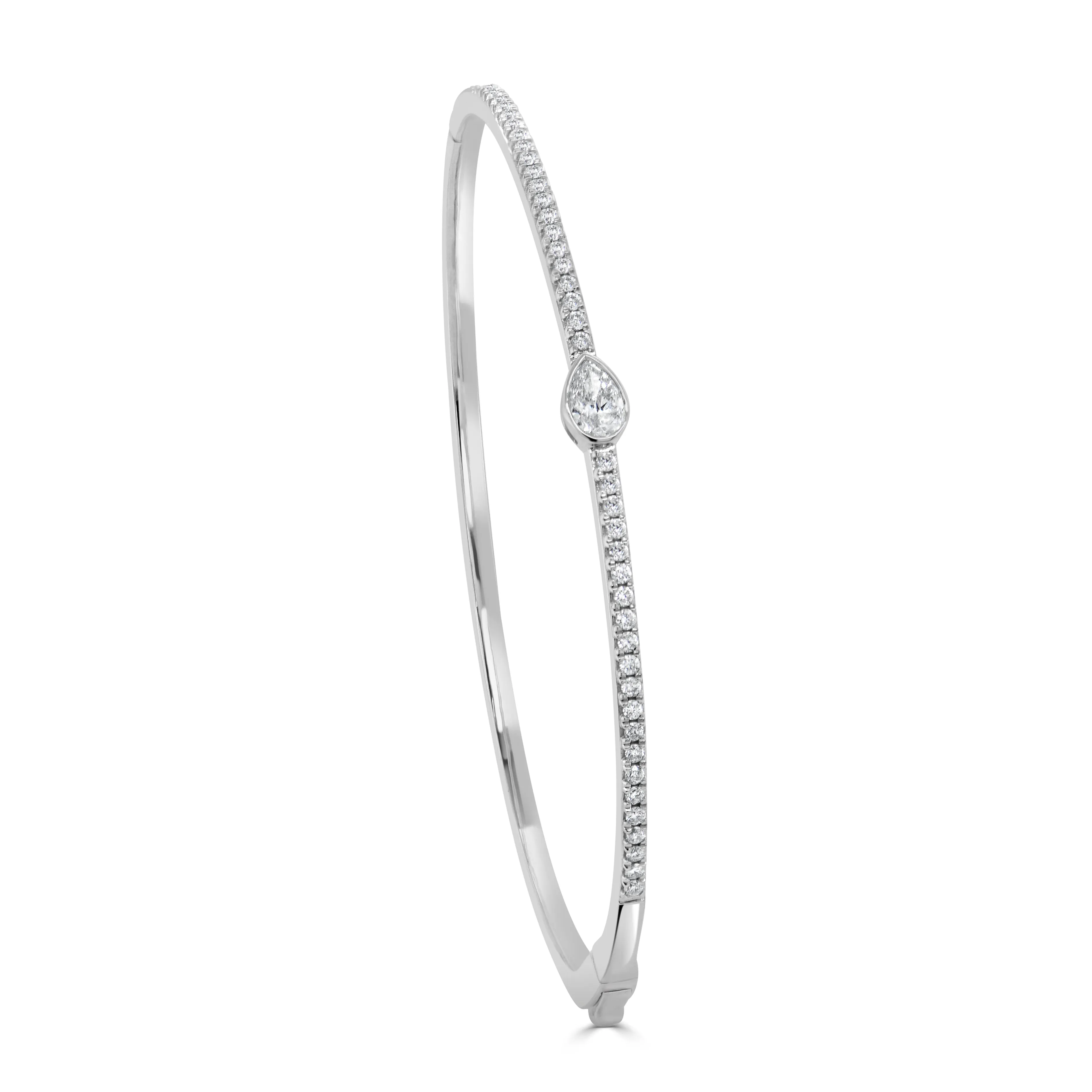 14K Gold Pear & Round Diamond Bangle - 0.66ct