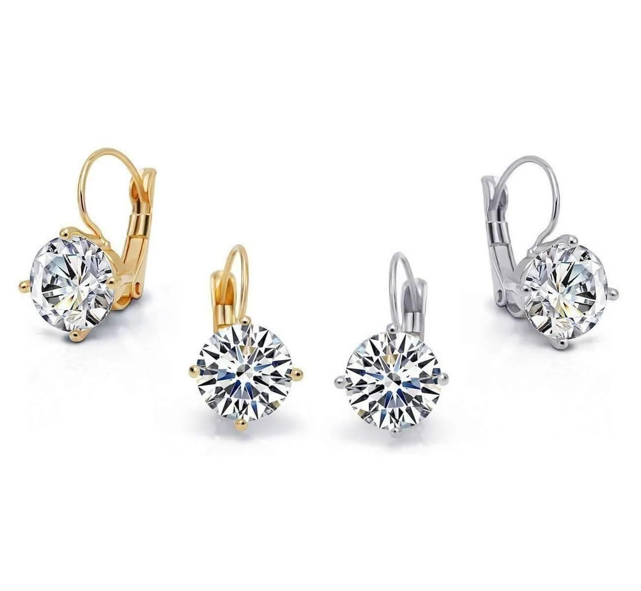 14K Gold Plated Bold 7 CTW Solitaire CZ Leverback Earrings in Yellow, Rose or White Gold for Woman