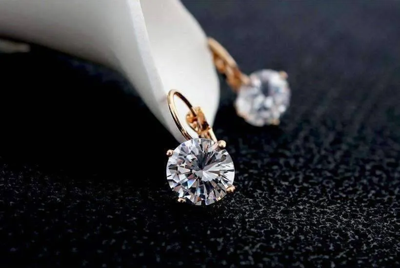 14K Gold Plated Bold 7 CTW Solitaire CZ Leverback Earrings in Yellow, Rose or White Gold for Woman