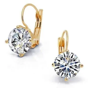 14K Gold Plated Bold 7 CTW Solitaire CZ Leverback Earrings in Yellow, Rose or White Gold for Woman