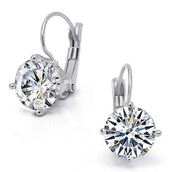 14K Gold Plated Bold 7 CTW Solitaire CZ Leverback Earrings in Yellow, Rose or White Gold for Woman