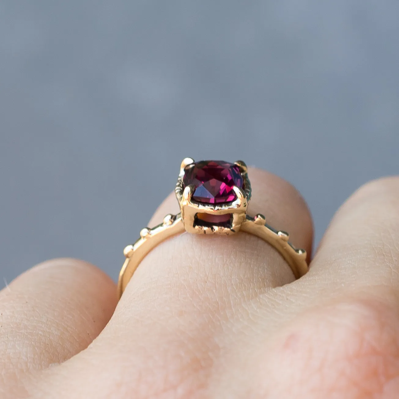 14k Gold Rhodolite Garnet Ring- Sz 8