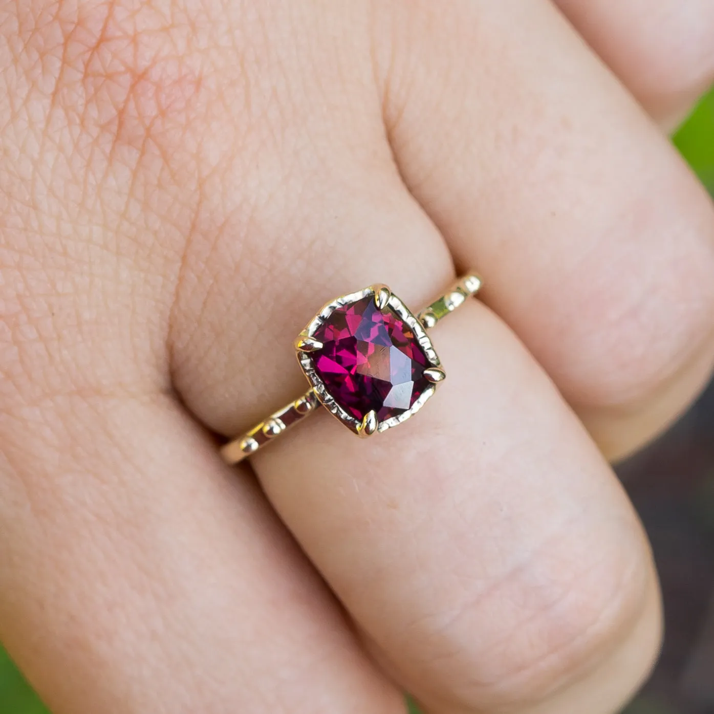 14k Gold Rhodolite Garnet Ring- Sz 8