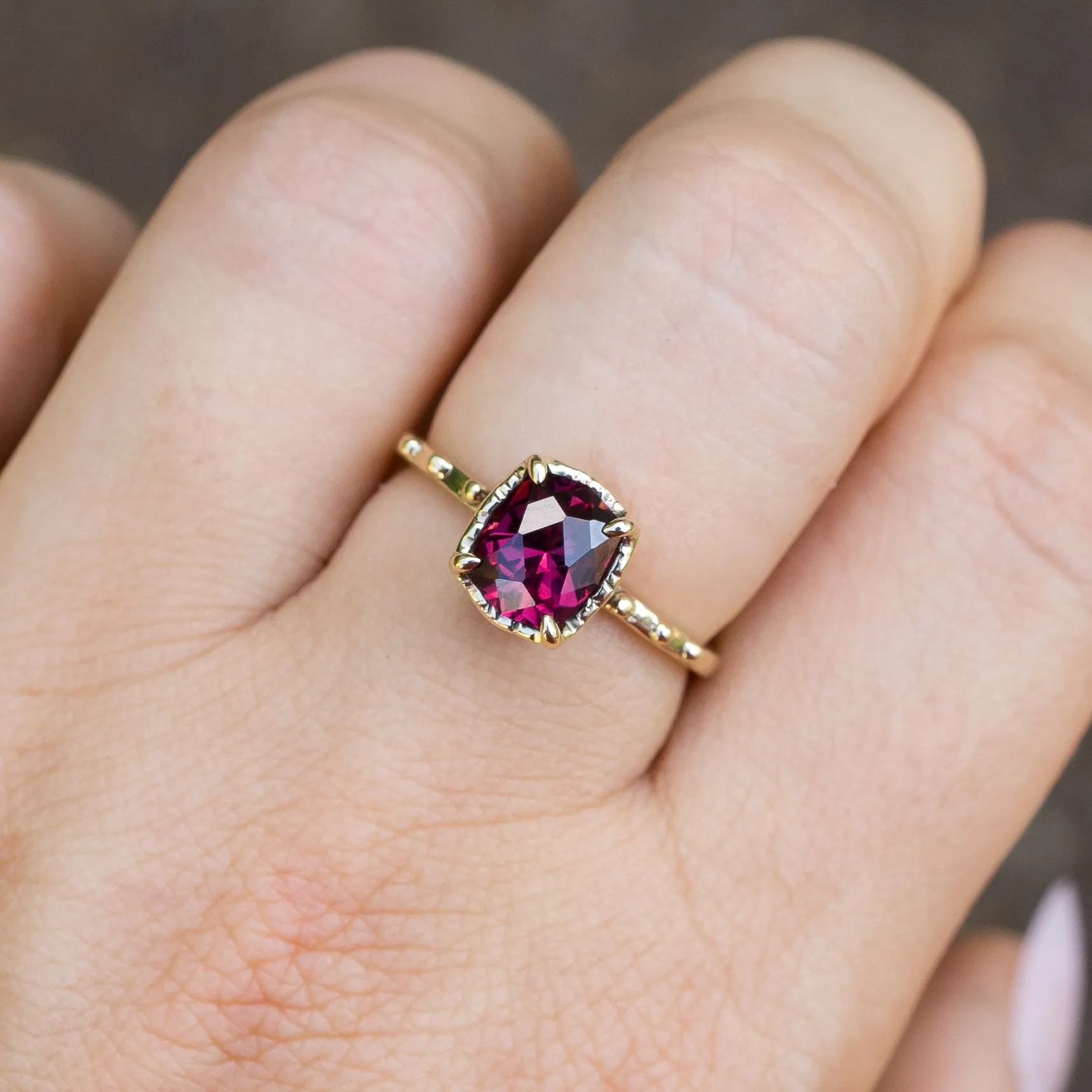 14k Gold Rhodolite Garnet Ring- Sz 8