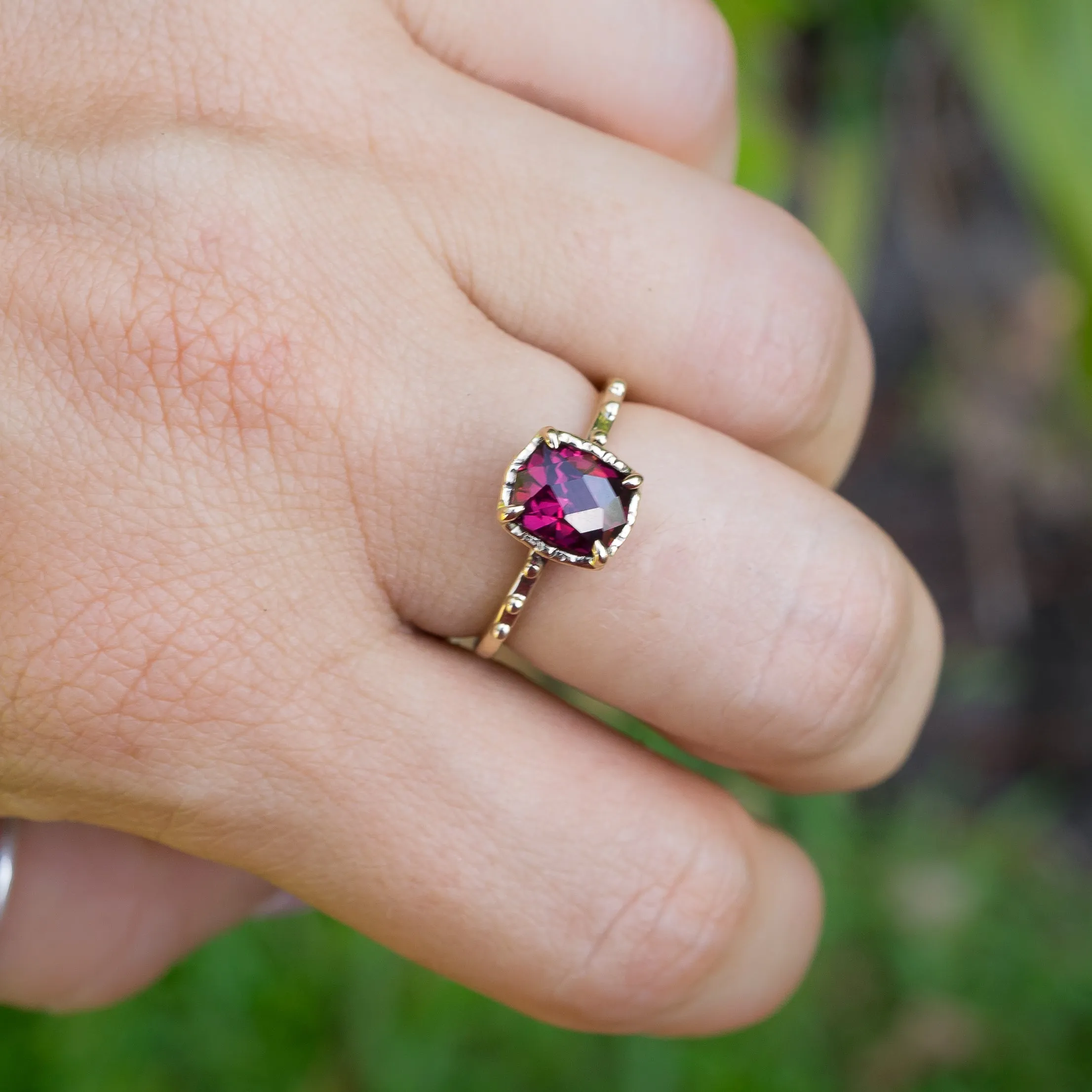 14k Gold Rhodolite Garnet Ring- Sz 8