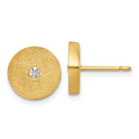 14K Textured Diamond Circle Disc Post Earrings