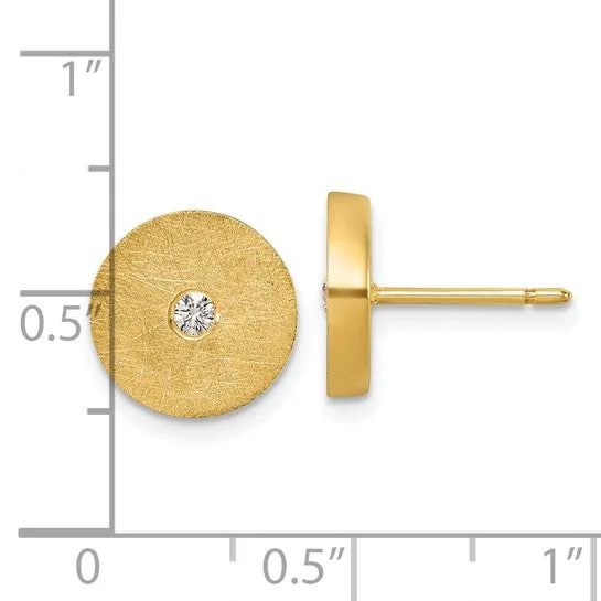 14K Textured Diamond Circle Disc Post Earrings