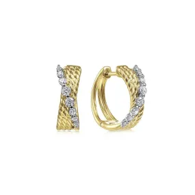 14K Two-Tone Twisted 15mm 0.24ctw Diamond Huggie Earrings