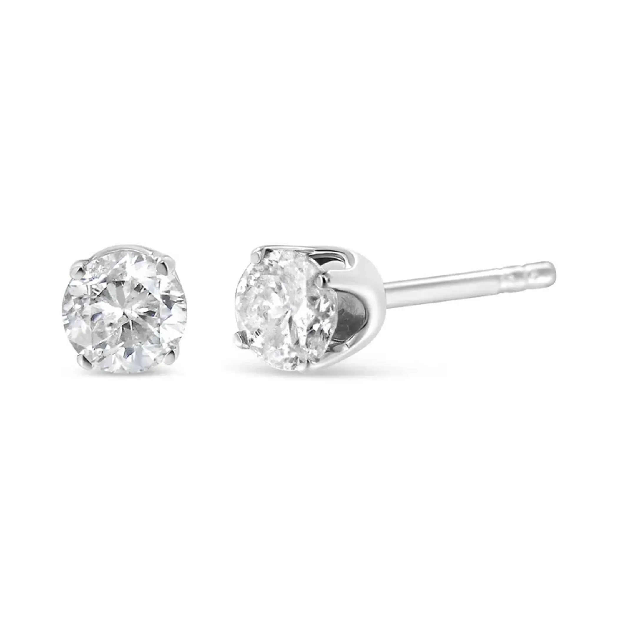 14K White Gold 1/4 Cttw Round Brilliant-Cut Near Colorless Diamond Classic 4-Prong Stud Earrings (H-I Color, SI1-SI2 Clarity)