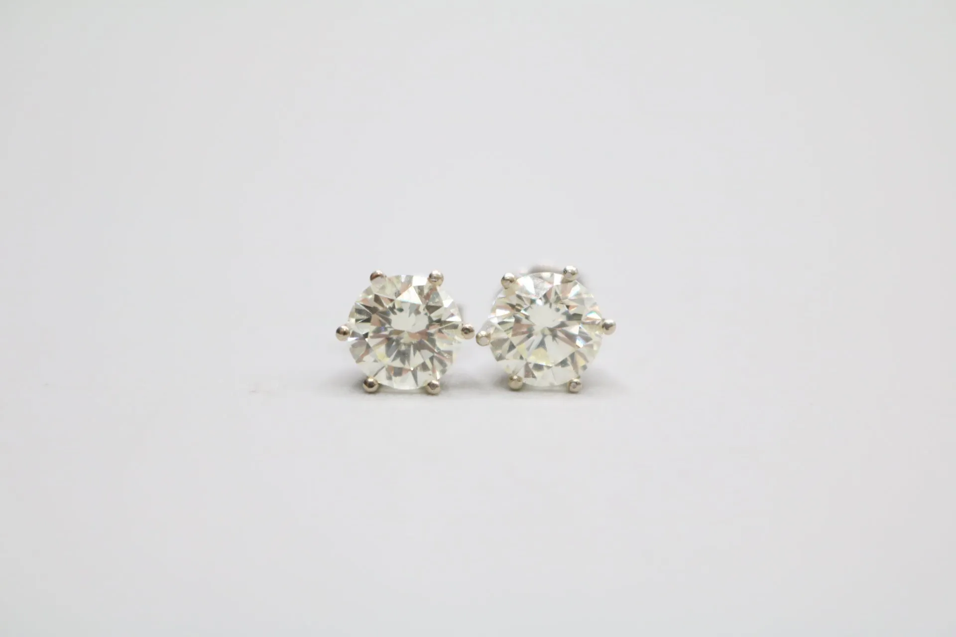 14K White Gold 2.38 CTW Classic 6 Prongs Diamond Stud Earrings