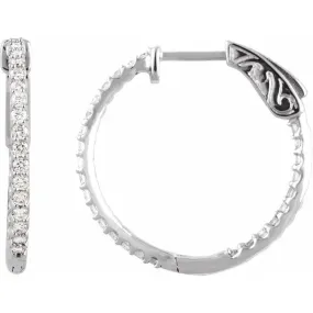 14K White Gold 3/4 CTW Natural Diamond Inside-Outside Hinged Hoop Earrings