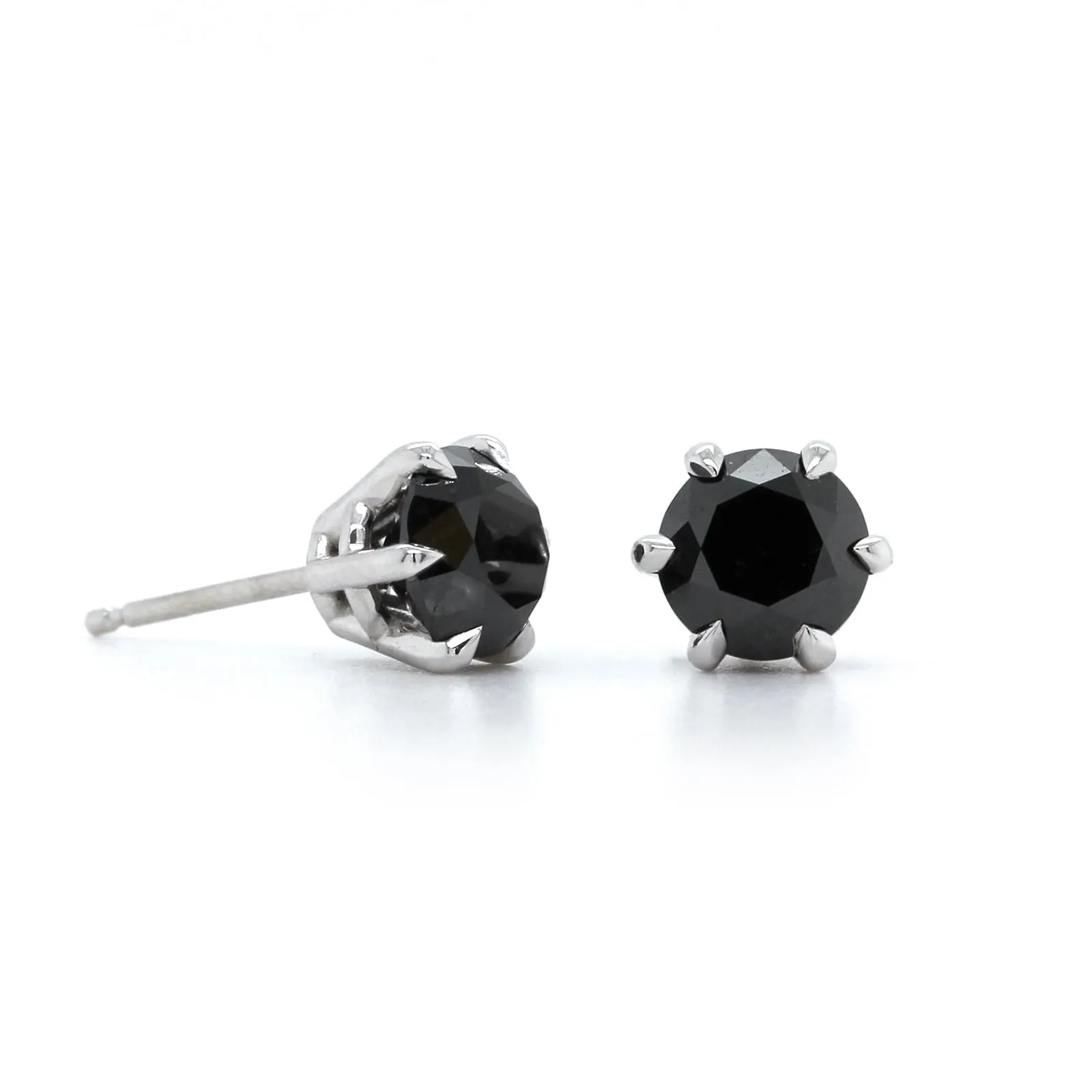 14K White Gold Black Round Diamond Earrings