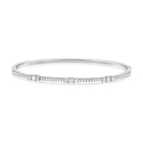 14K White Gold Diamond Graduating Hinged Bangle