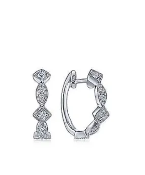 14K White Gold Geometric Station Diamond Huggie Earrings