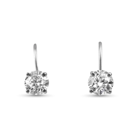 14k White Gold Round Diamond Lever Back Earrings