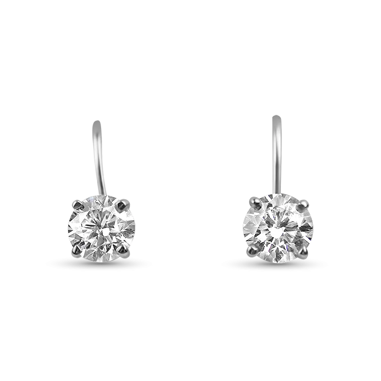 14k White Gold Round Diamond Lever Back Earrings