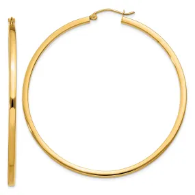 14k Yellow Gold 2MM Square Tube Hoop Earrings