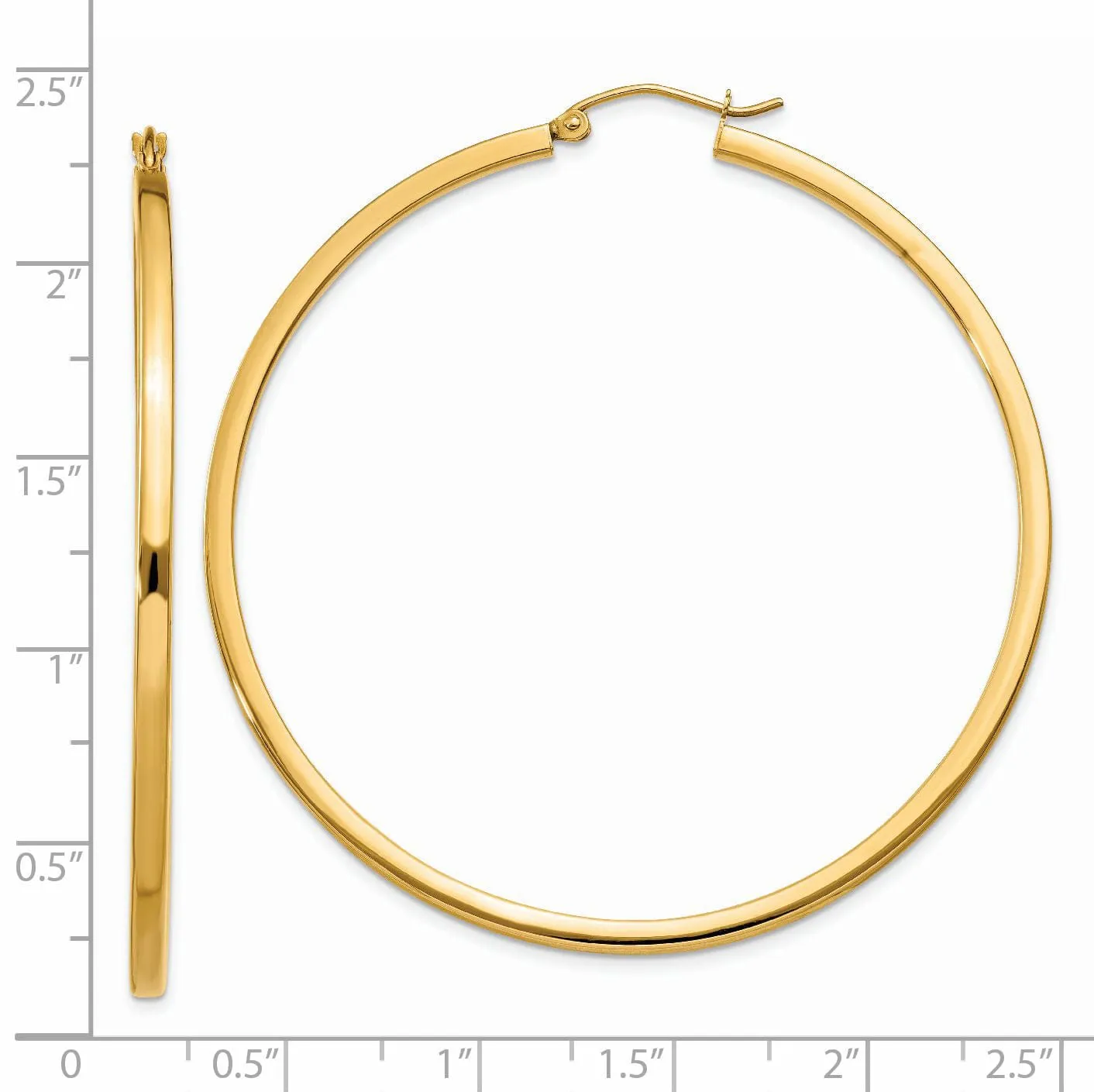 14k Yellow Gold 2MM Square Tube Hoop Earrings